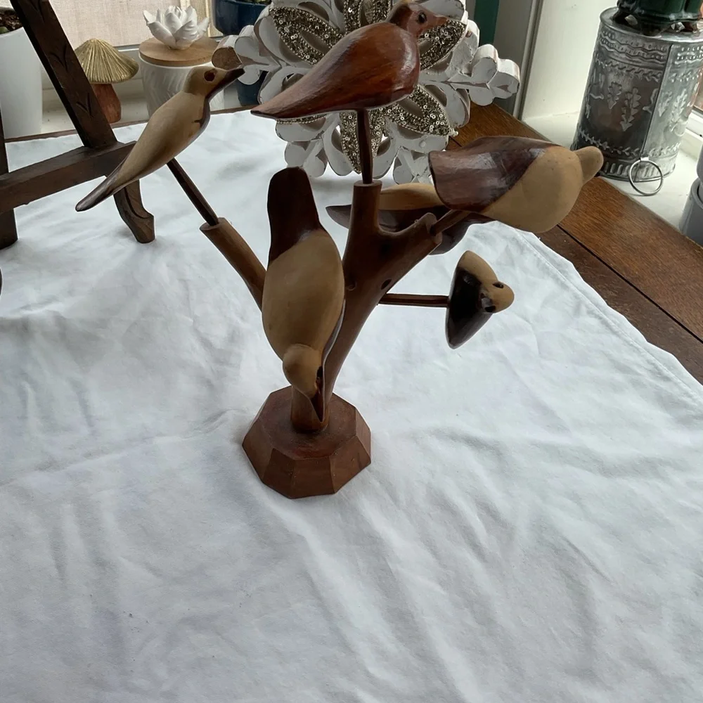 Brown Wooden vintage hand carved birds